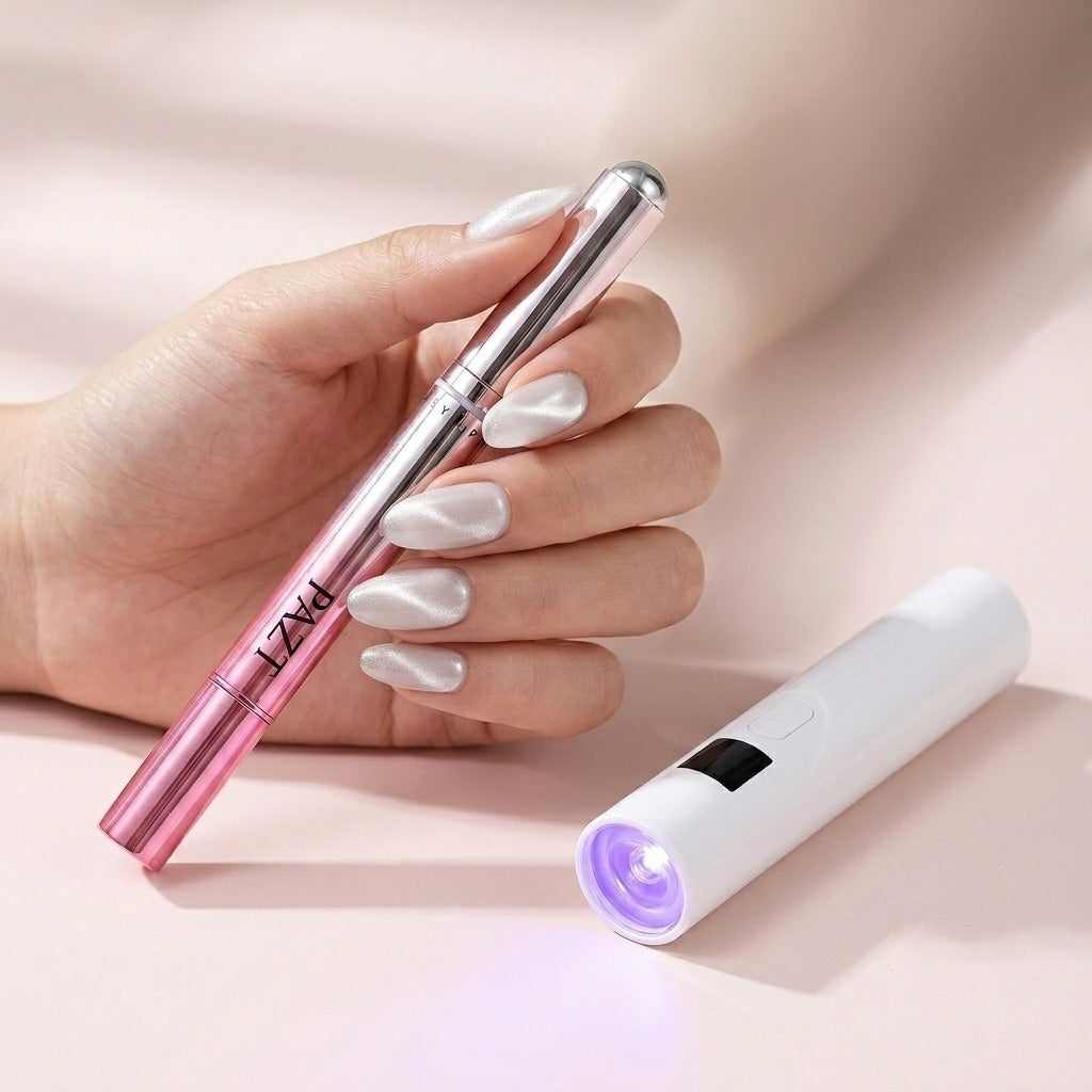 Uñas de gel de salón en casa, en un lápiz