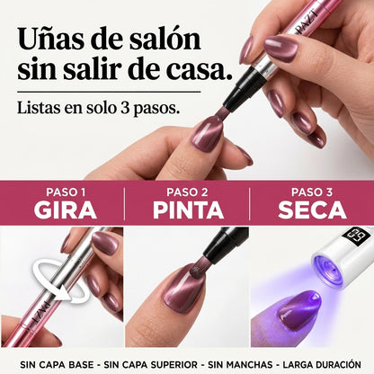 Uñas de gel de salón en casa, en un lápiz