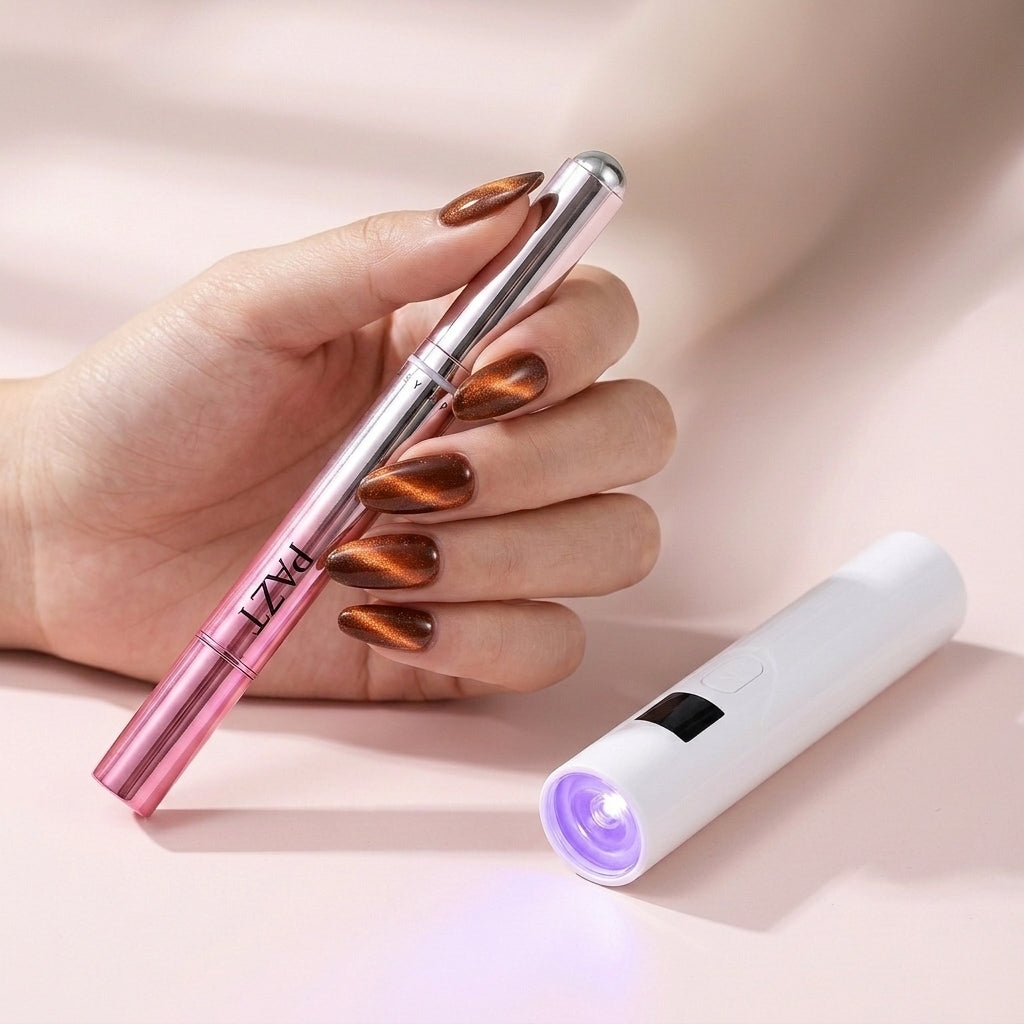 Uñas de gel de salón en casa, en un lápiz
